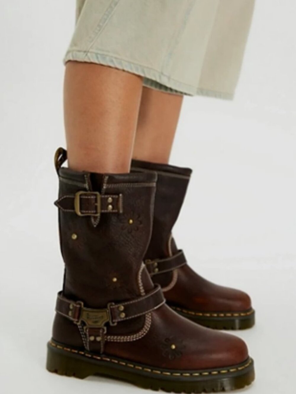 DR. MARTENS Anistone Hi FLOWER 🌺 Harness Biker Boots MSRP$340 ~ Limited Edition - Picture 8 of 16